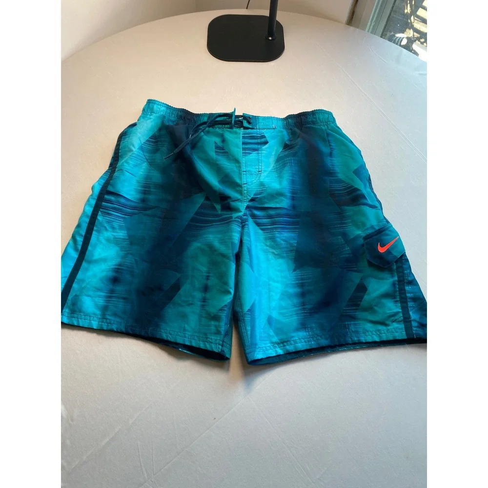 Nike Swim Mens Teal Blue Abstract Print Board Shorts NESS4382 XL